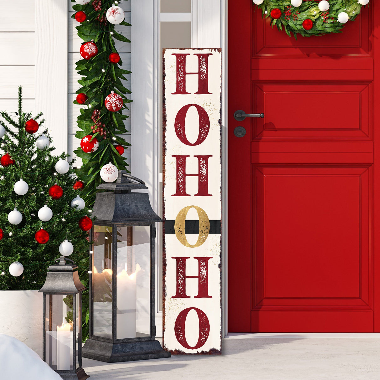 48in "Ho Ho Ho" Christmas Porch Sign | Front Porch Welcome Decor | Rustic Modern Farmhouse Entryway Board