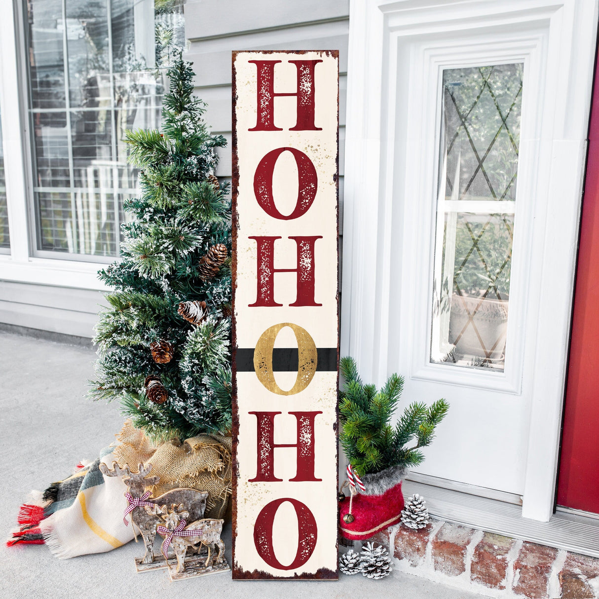 48in "Ho Ho Ho" Christmas Porch Sign | Front Porch Welcome Decor | Rustic Modern Farmhouse Entryway Board