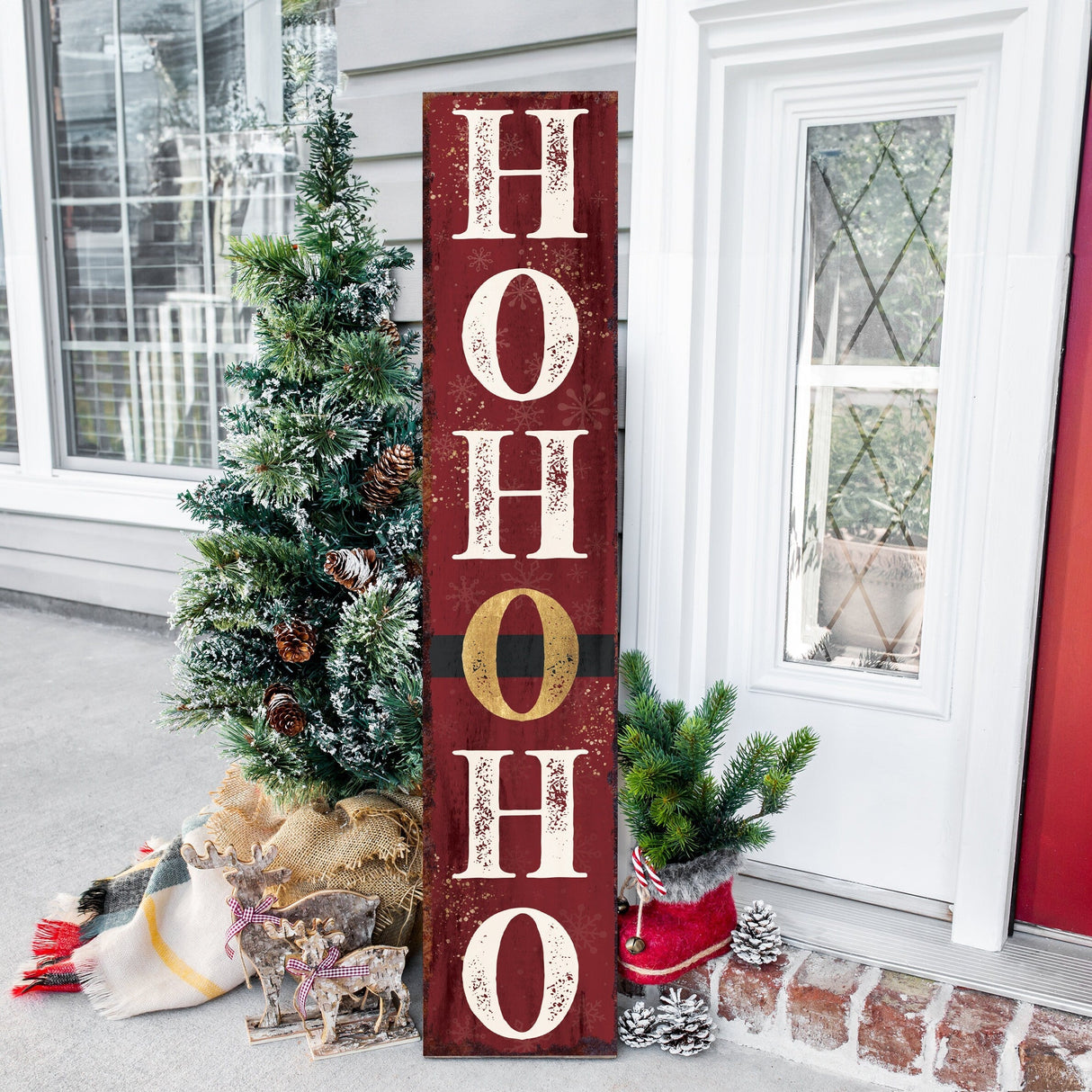 48in Ho Ho Ho Christmas Porch Sign - Front Porch Christmas Decor Welcome Sign, Rustic Modern Farmhouse Entryway Decor