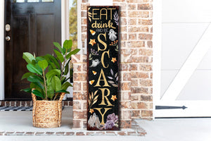 36in Eat, Drink, and Be Scary Halloween Porch Sign - Front Porch Halloween Welcome Sign, Rustic Modern Farmhouse Entryway Board