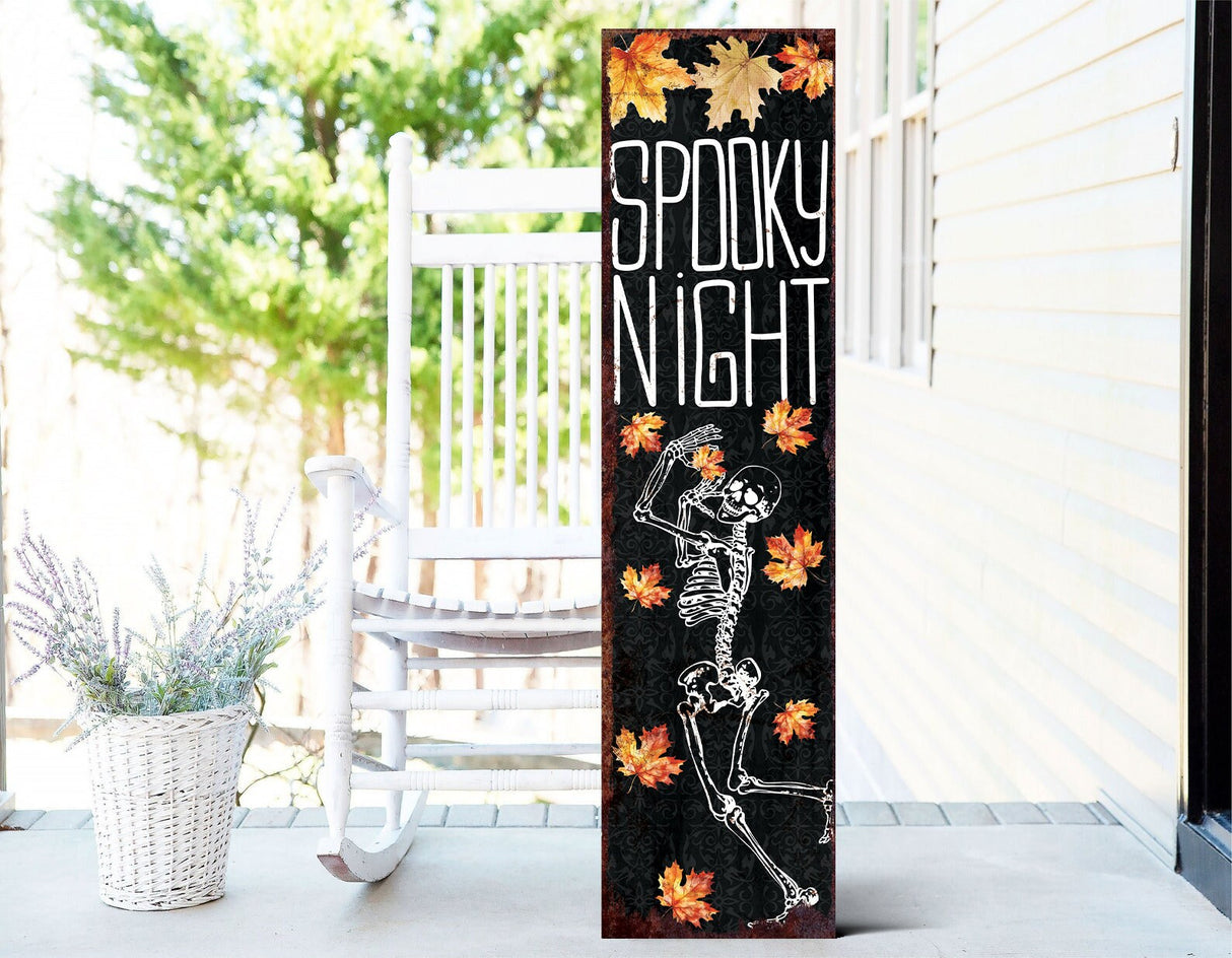 36in Spooky Night Halloween Porch Sign - Front Porch Halloween Welcome Sign, Rustic Modern Farmhouse Entryway Board