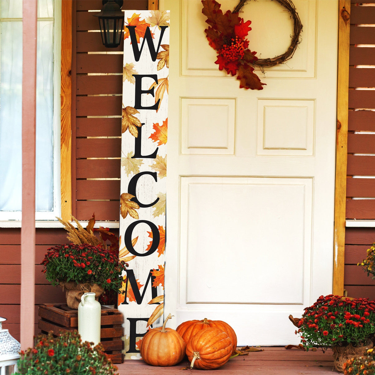 72in Welcome Fall Porch Sign - Front Porch Autumn Welcome Sign, Rustic Modern Farmhouse Entryway Board