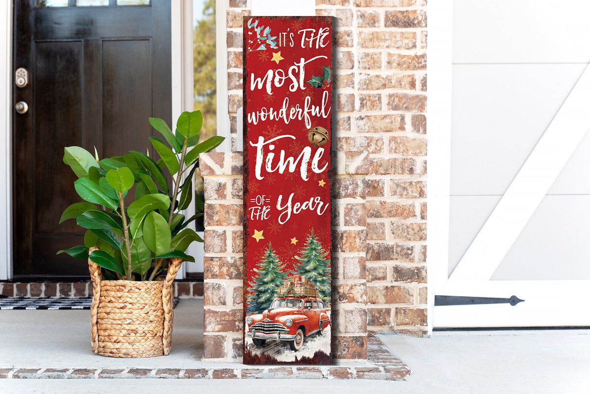 36in It's the Most Wonderful Time of the Year Christmas Porch Sign - Front Porch Christmas Welcome Sign, Modern Farmhouse Entryway Board