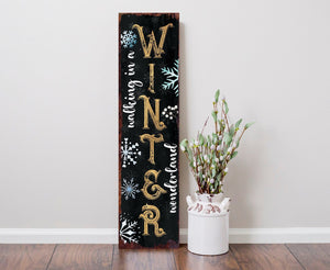 36in "Walking in a Winter Wonderland" Christmas Porch Sign - Front Porch Christmas Welcome Sign, Rustic Modern Farmhouse Entryway Board