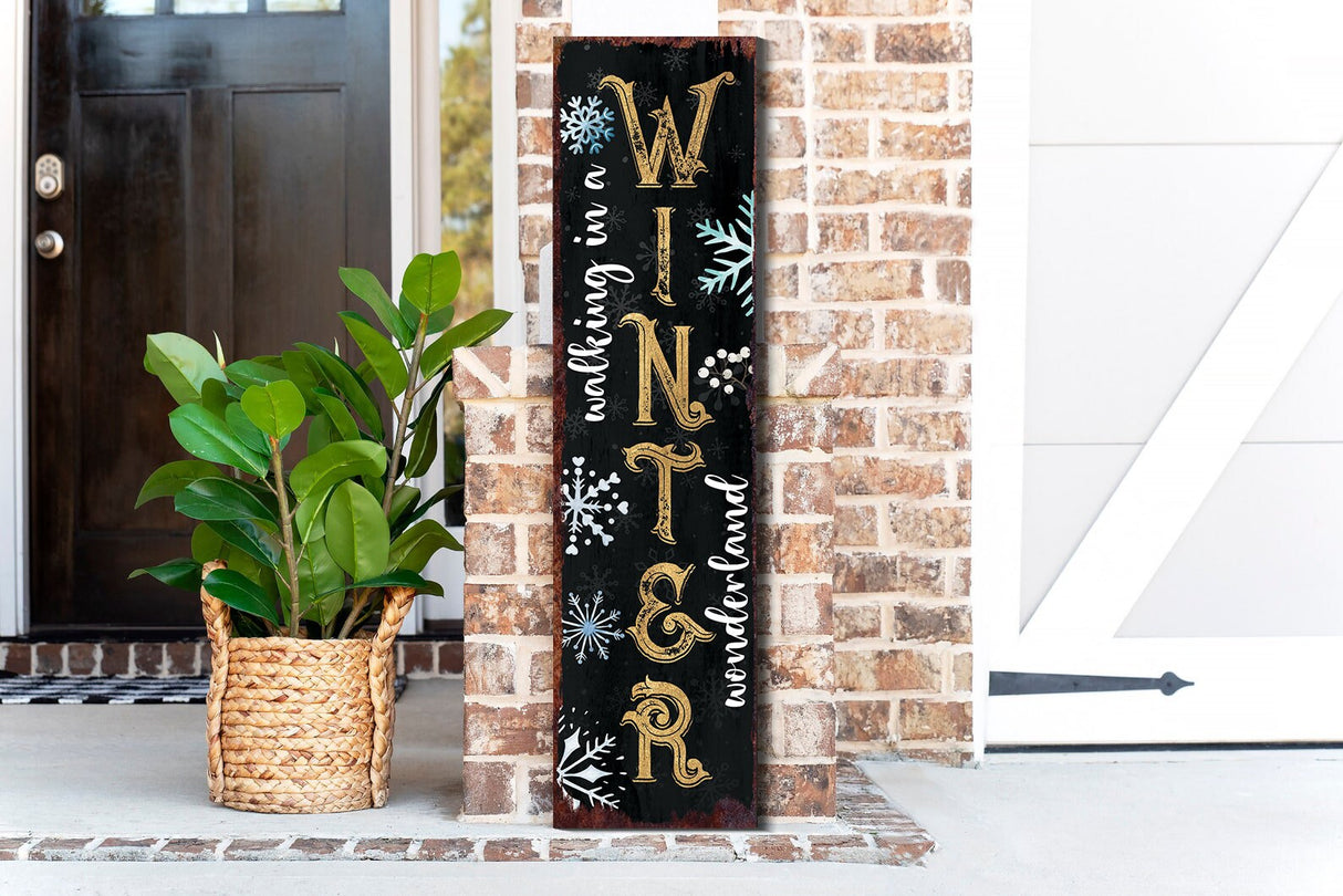 36in "Walking in a Winter Wonderland" Christmas Porch Sign - Front Porch Christmas Welcome Sign, Rustic Modern Farmhouse Entryway Board