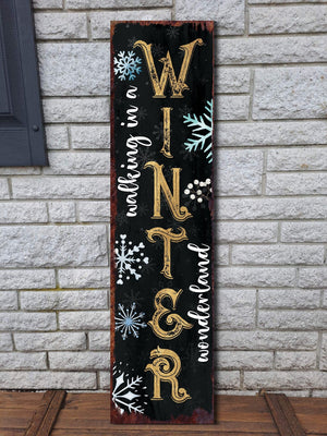 36in "Walking in a Winter Wonderland" Christmas Porch Sign - Front Porch Christmas Welcome Sign, Rustic Modern Farmhouse Entryway Board