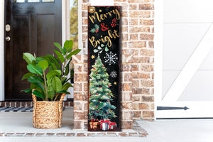 36in Merry & Bright Christmas Porch Sign - Front Porch Christmas Welcome Sign, Modern Farmhouse Entryway Board