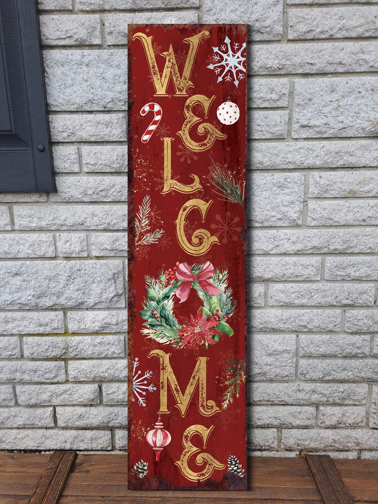 36in Welcome Christmas Porch Sign - Front Porch Christmas Welcome Sign, Rustic Modern Farmhouse Entryway Board