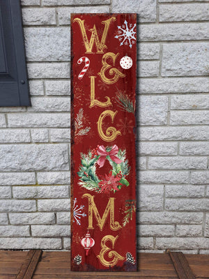 36in Welcome Christmas Porch Sign - Front Porch Christmas Welcome Sign, Rustic Modern Farmhouse Entryway Board