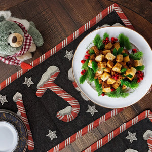 Peppermint Joy Red Black Holiday Tapestry Dining Table Runner (12904)