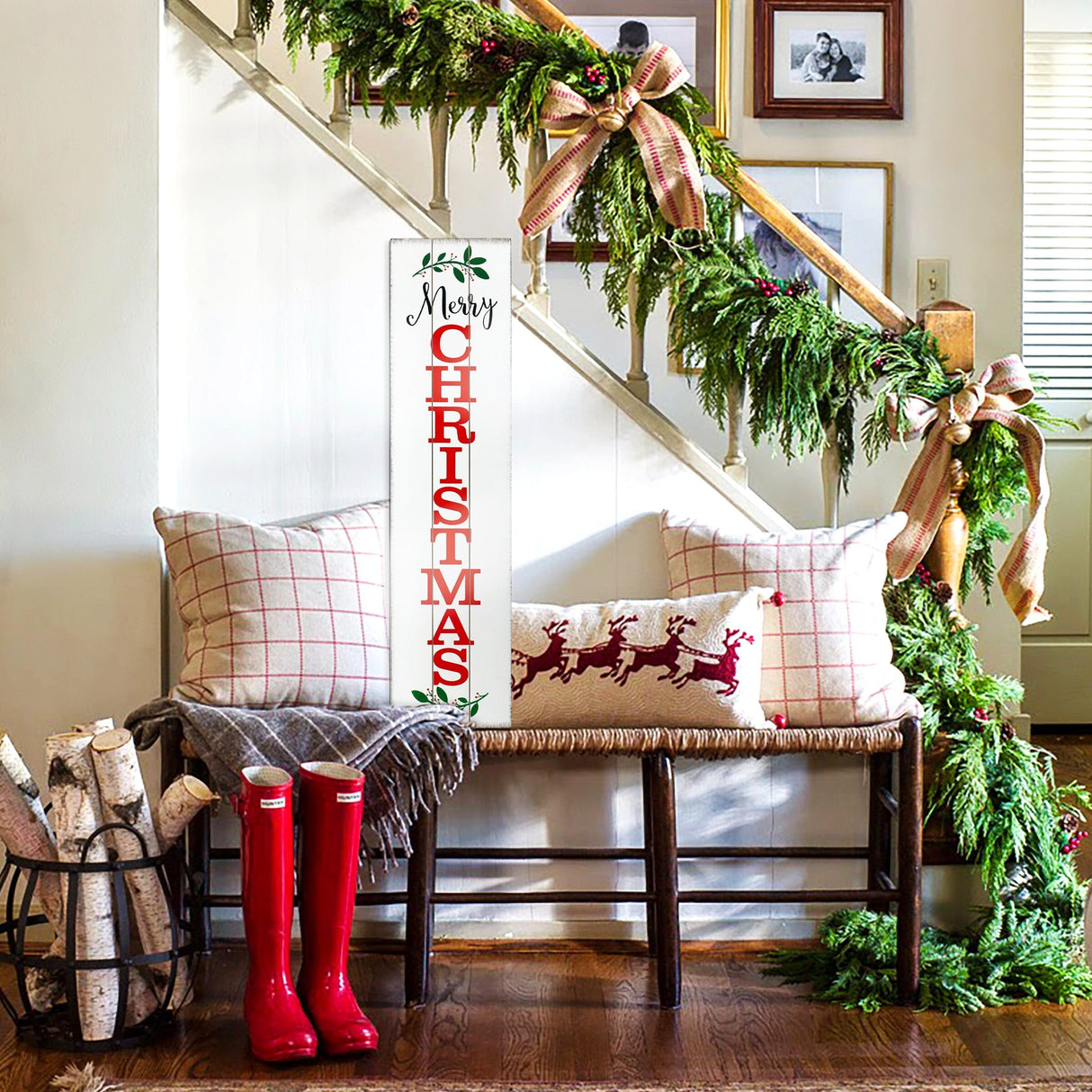 36IN Merry Christmas / JOY To The World Reversible Porch Sign | Festive Double-Sided Holiday Decor