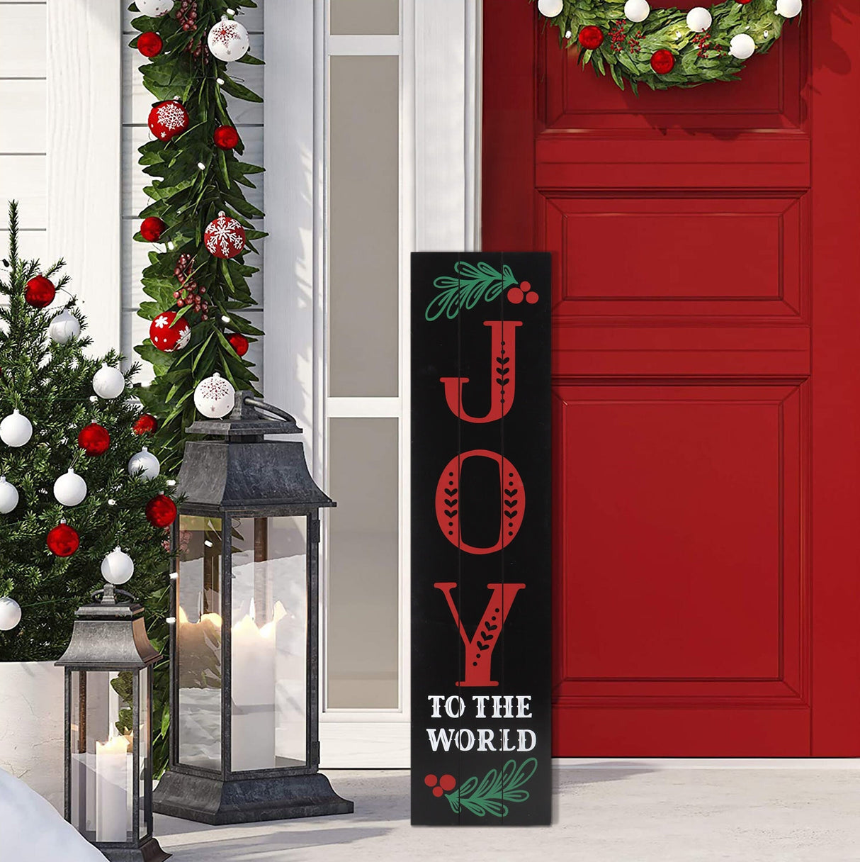 36IN Merry Christmas / JOY To The World Reversible Porch Sign | Festive Double-Sided Holiday Decor