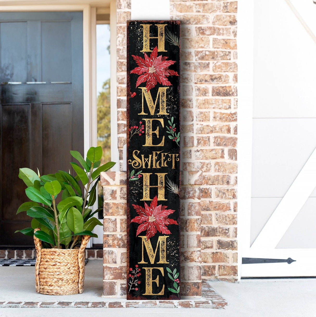 48in "Home Sweet Home" Christmas Porch Sign - Front Porch Christmas Welcome Sign, Rustic Modern Farmhouse Entryway Board