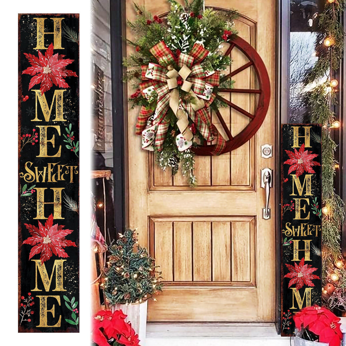 48in "Home Sweet Home" Christmas Porch Sign - Front Porch Christmas Welcome Sign, Rustic Modern Farmhouse Entryway Board