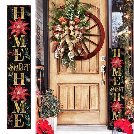 48in "Home Sweet Home" Christmas Porch Sign - Front Porch Christmas Welcome Sign, Rustic Modern Farmhouse Entryway Board