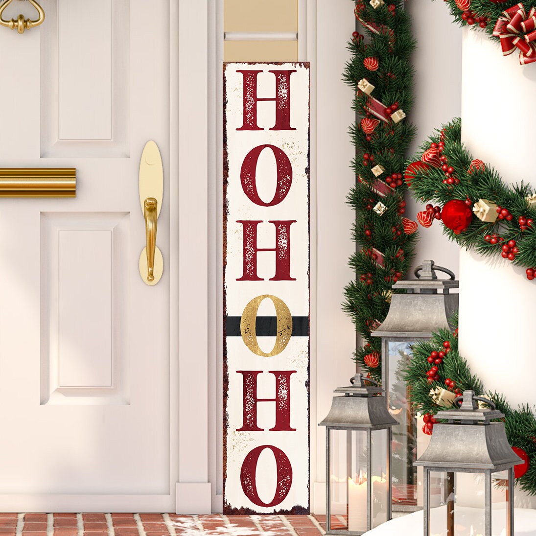48in "Ho Ho Ho" Christmas Porch Sign | Front Porch Welcome Decor | Rustic Modern Farmhouse Entryway Board