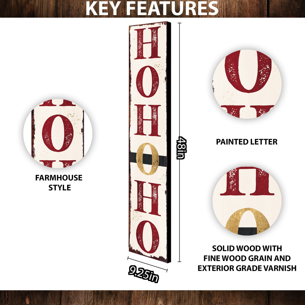 48in "Ho Ho Ho" Christmas Porch Sign | Front Porch Welcome Decor | Rustic Modern Farmhouse Entryway Board