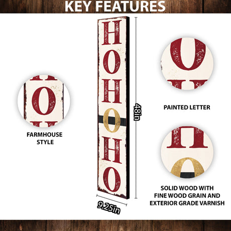 48in "Ho Ho Ho" Christmas Porch Sign | Front Porch Welcome Decor | Rustic Modern Farmhouse Entryway Board