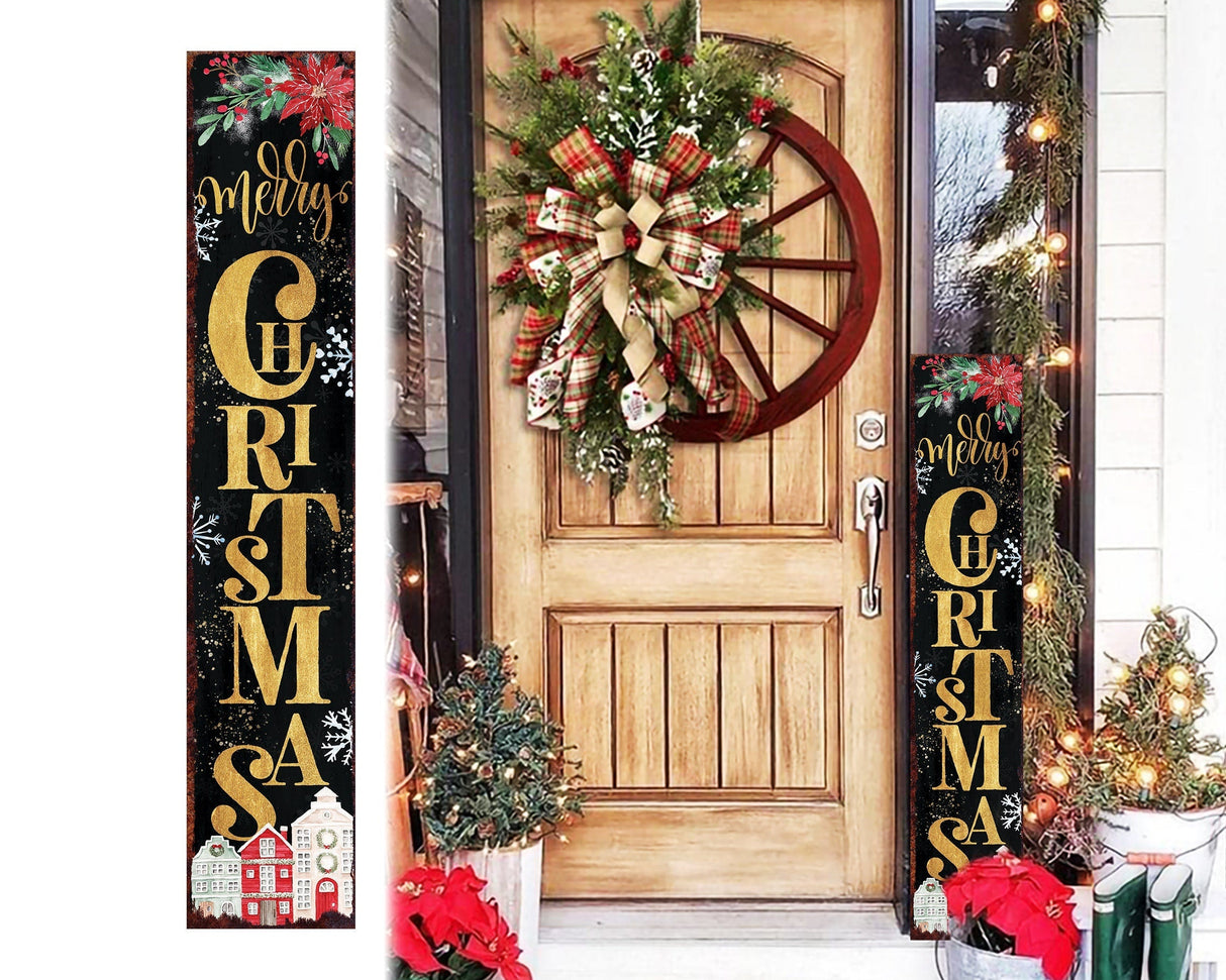 48in Merry Christmas Porch Sign - Front Porch Christmas Welcome Sign, Rustic Modern Farmhouse Entryway Board