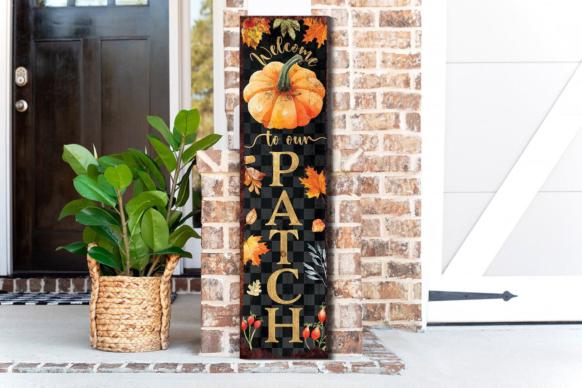 36in Welcome to Our Patch Porch Sign - Front Porch Fall Welcome Sign, Vintage Autumn Decoration, Farmhouse Entryway Porch Decor