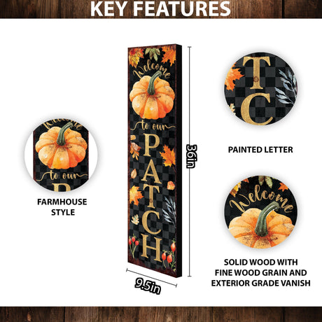 36in Welcome to Our Patch Porch Sign - Front Porch Fall Welcome Sign, Vintage Autumn Decoration, Farmhouse Entryway Porch Decor