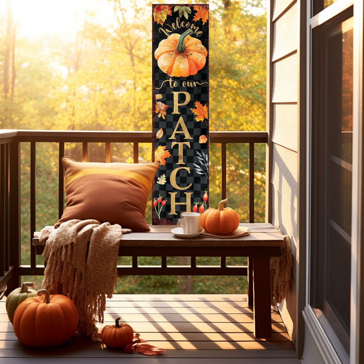 36in Welcome to Our Patch Porch Sign - Front Porch Fall Welcome Sign, Vintage Autumn Decoration, Farmhouse Entryway Porch Decor