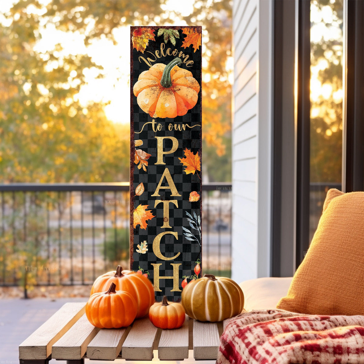 36in Welcome to Our Patch Porch Sign - Front Porch Fall Welcome Sign, Vintage Autumn Decoration, Farmhouse Entryway Porch Decor