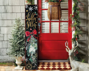 48in Holly Jolly Christmas Porch Sign - Front Porch Christmas Decor Welcome Sign, Rustic Modern Farmhouse Entryway Board