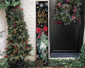 36in Holly Jolly Christmas Porch Sign - Front Porch Christmas Welcome Sign, Rustic Modern Farmhouse Entryway Board