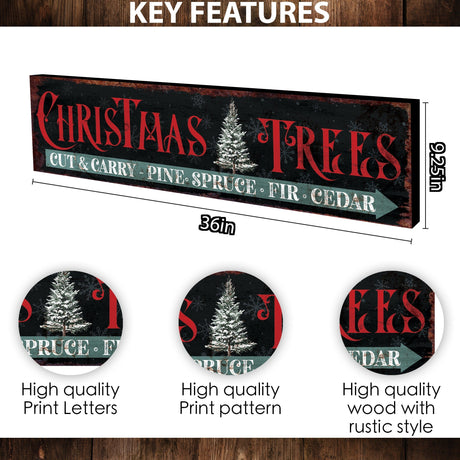 36in Christmas Tree Farm Sign - Rustic Farmhouse Wall Decor, Industrial Vintage Christmas Wall Art, Holiday Print