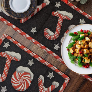 Set of 4-Pieces Peppermint Joy Holiday Tapestry Placemats 13” x 19” (12904)