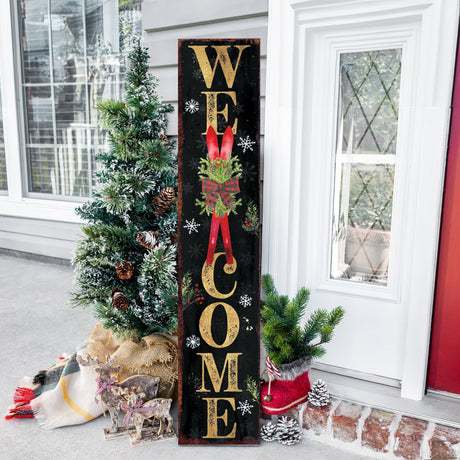 48in Welcome Snowflake with Skis Christmas Porch Sign - Front Porch Welcome Sign Home Decor, Vintage Holiday Christmas Decor for Outdoor