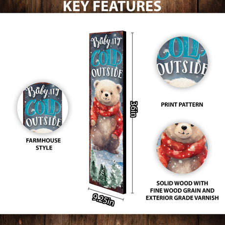 Celebrate Christmas with a 36in Baby Bear Merry Christmas Wooden Porch Sign - Front Porch Welcome & Christmas Wall Decor for Outdoor Indoor