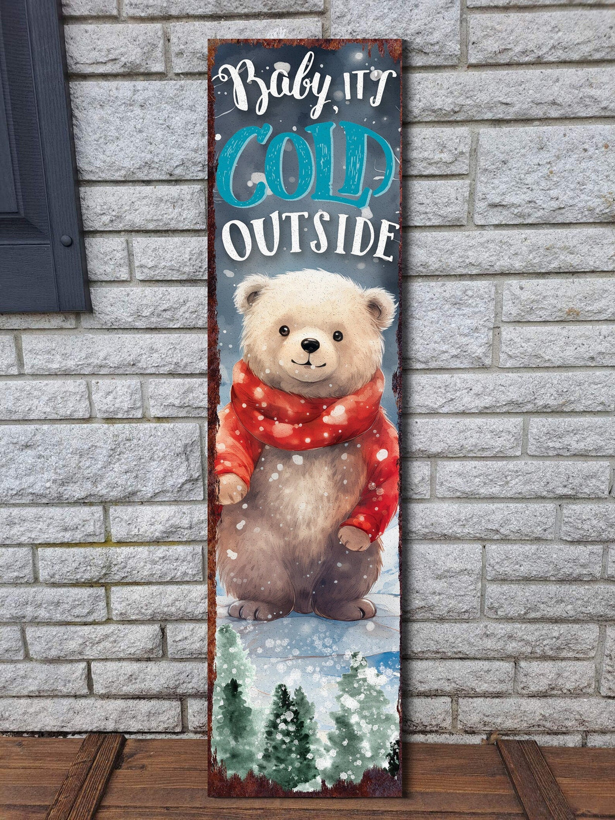 Celebrate Christmas with a 36in Baby Bear Merry Christmas Wooden Porch Sign - Front Porch Welcome & Christmas Wall Decor for Outdoor Indoor