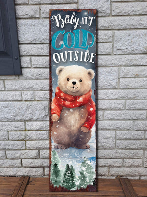 Celebrate Christmas with a 36in Baby Bear Merry Christmas Wooden Porch Sign - Front Porch Welcome & Christmas Wall Decor for Outdoor Indoor