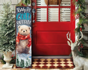 Celebrate Christmas with a 36in Baby Bear Merry Christmas Wooden Porch Sign - Front Porch Welcome & Christmas Wall Decor for Outdoor Indoor