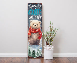 Celebrate Christmas with a 36in Baby Bear Merry Christmas Wooden Porch Sign - Front Porch Welcome & Christmas Wall Decor for Outdoor Indoor
