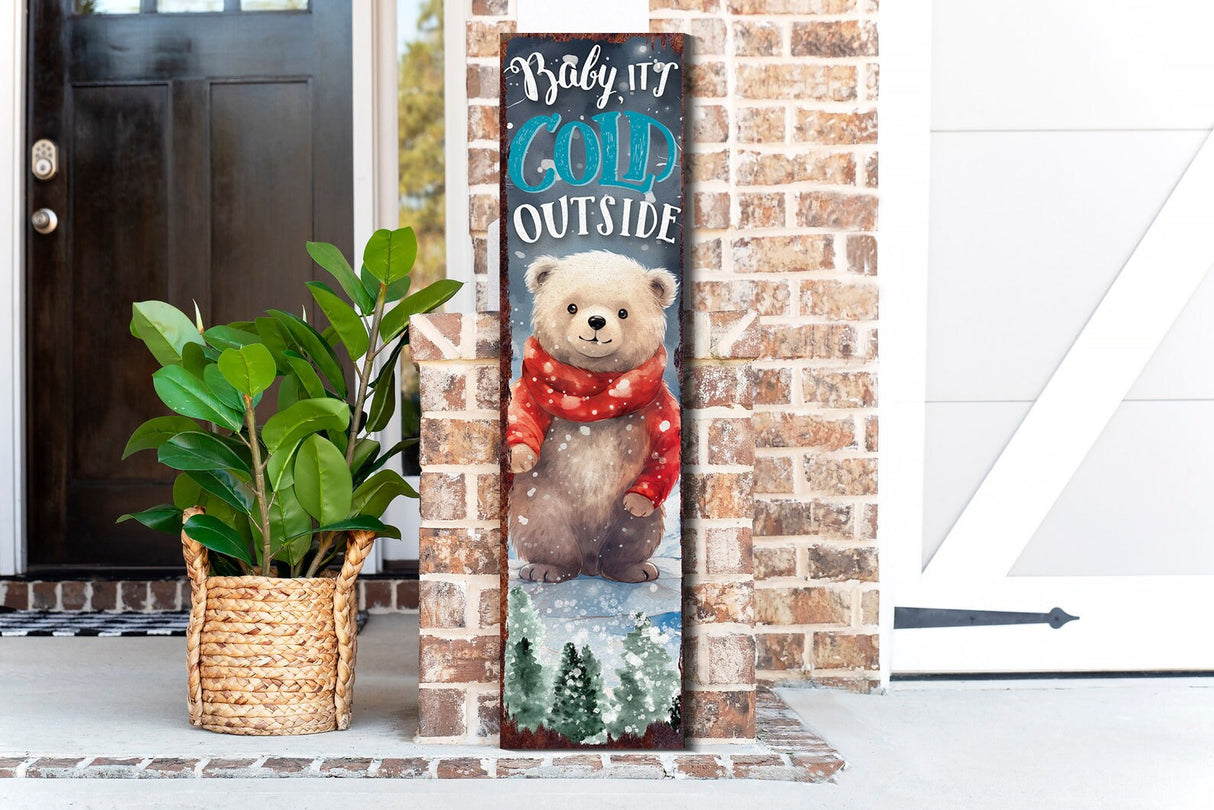 Celebrate Christmas with a 36in Baby Bear Merry Christmas Wooden Porch Sign - Front Porch Welcome & Christmas Wall Decor for Outdoor Indoor
