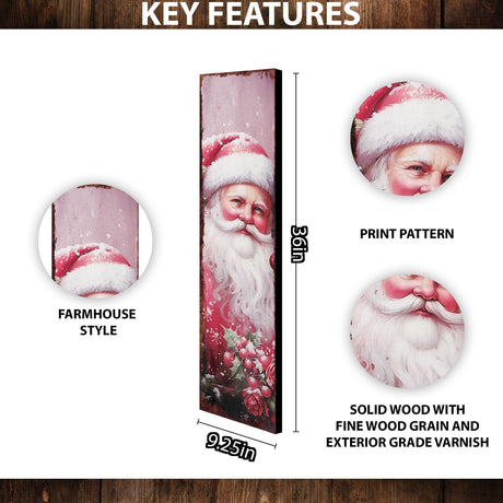 36in Pink Santa Christmas Porch Sign, Ideal Vintage Decor for Modern Farmhouse Entryways