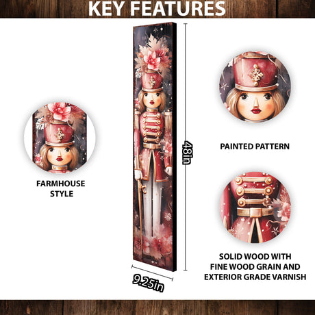 48in Girl Nutcracker Soldier Christmas Porch Sign | Front Porch Christmas Decor | Entryway Holiday Decoration