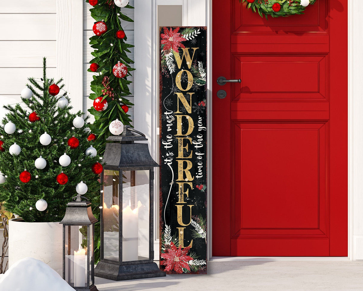 48in Rustic Farmhouse Christmas Porch Sign | 'It's The Most Wonderful Time of The Year' |  Front Porch Welcome Sign | Holiday Entryway Decor
