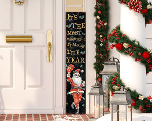 Rustic Farmhouse Christmas Porch Sign - 'It's The Most Wonderful Time of The Year' 48in Front Porch Welcome Sign - Holiday Entryway Decor