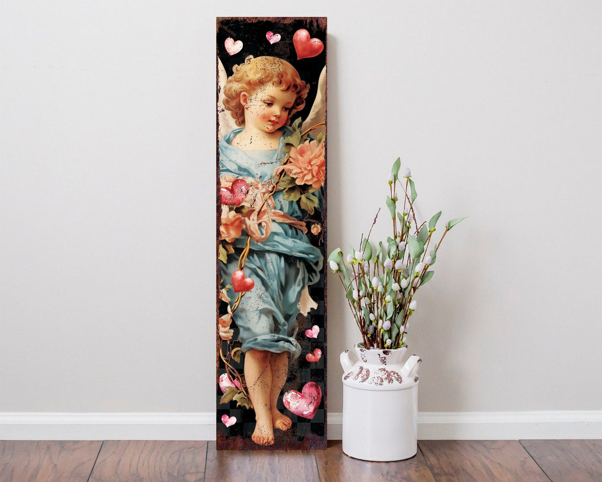 Rustic Modern Farmhouse Entryway Board - 36in Cupid Valentine's Day Porch Sign, Front Porch Valentine's Welcome Decor