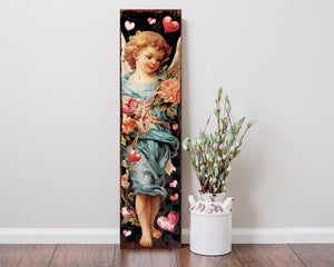Rustic Modern Farmhouse Entryway Board - 36in Cupid Valentine's Day Porch Sign, Front Porch Valentine's Welcome Decor