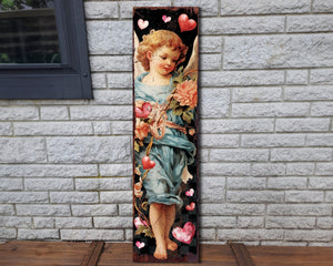 Rustic Modern Farmhouse Entryway Board - 36in Cupid Valentine's Day Porch Sign, Front Porch Valentine's Welcome Decor