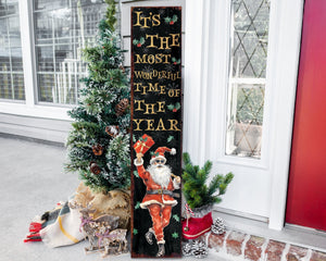 Rustic Farmhouse Christmas Porch Sign - 'It's The Most Wonderful Time of The Year' 48in Front Porch Welcome Sign - Holiday Entryway Decor