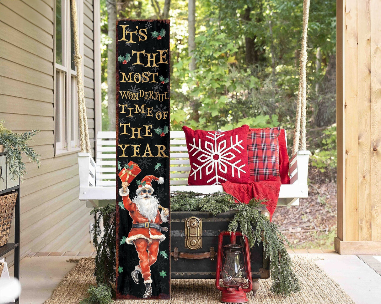 Rustic Farmhouse Christmas Porch Sign - 'It's The Most Wonderful Time of The Year' 48in Front Porch Welcome Sign - Holiday Entryway Decor