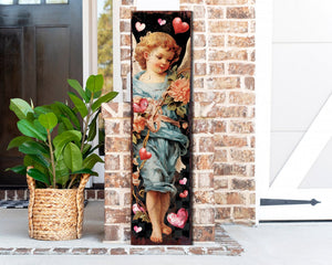 Rustic Modern Farmhouse Entryway Board - 36in Cupid Valentine's Day Porch Sign, Front Porch Valentine's Welcome Decor