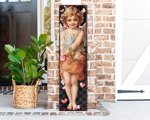 Rustic Modern Farmhouse Entryway Board - 36in Cupid Valentine's Day Porch Sign, Front Porch Valentine's Sign