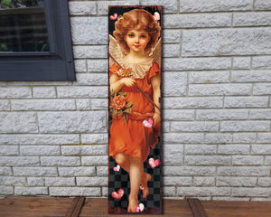 Rustic Modern Farmhouse Entryway Board - 36in Cupid Valentine's Day Porch Sign, Front Porch Valentine's Welcome Sign